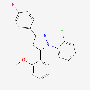 molecular formula C22H18ClFN2O B4955045 1-(2-chlorophenyl)-3-(4-fluorophenyl)-5-(2-methoxyphenyl)-4,5-dihydro-1H-pyrazole 