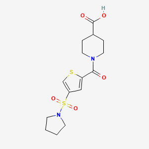 molecular formula C15H20N2O5S2 B4955216 1-{[4-(1-pyrrolidinylsulfonyl)-2-thienyl]carbonyl}-4-piperidinecarboxylic acid 