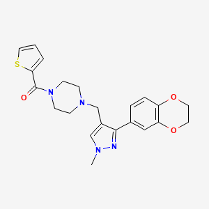 molecular formula C22H24N4O3S B4955252 1-{[3-(2,3-dihydro-1,4-benzodioxin-6-yl)-1-methyl-1H-pyrazol-4-yl]methyl}-4-(2-thienylcarbonyl)piperazine 