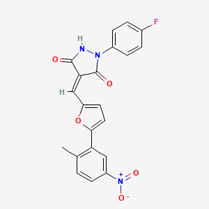 molecular formula C21H14FN3O5 B4955271 1-(4-fluorophenyl)-4-{[5-(2-methyl-5-nitrophenyl)-2-furyl]methylene}-3,5-pyrazolidinedione 