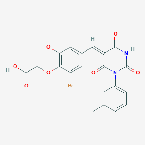 molecular formula C21H17BrN2O7 B4955369 (2-bromo-6-methoxy-4-{[1-(3-methylphenyl)-2,4,6-trioxotetrahydro-5(2H)-pyrimidinylidene]methyl}phenoxy)acetic acid 