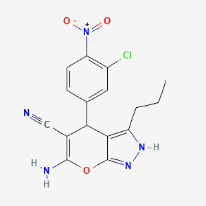 molecular formula C16H14ClN5O3 B4955393 6-amino-4-(3-chloro-4-nitrophenyl)-3-propyl-1,4-dihydropyrano[2,3-c]pyrazole-5-carbonitrile 