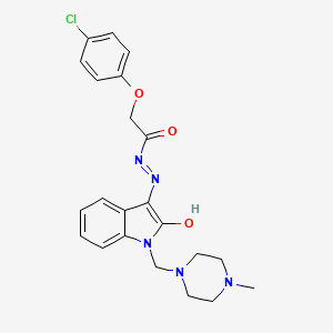 molecular formula C22H24ClN5O3 B4955588 2-(4-chlorophenoxy)-N'-{1-[(4-methyl-1-piperazinyl)methyl]-2-oxo-1,2-dihydro-3H-indol-3-ylidene}acetohydrazide 