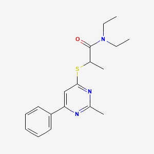 molecular formula C18H23N3OS B4955653 N,N-diethyl-2-[(2-methyl-6-phenyl-4-pyrimidinyl)thio]propanamide 