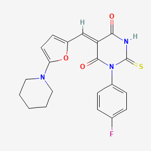 molecular formula C20H18FN3O3S B4955835 1-(4-fluorophenyl)-5-{[5-(1-piperidinyl)-2-furyl]methylene}-2-thioxodihydro-4,6(1H,5H)-pyrimidinedione 