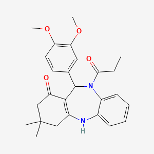 molecular formula C26H30N2O4 B4955920 11-(3,4-dimethoxyphenyl)-3,3-dimethyl-10-propionyl-2,3,4,5,10,11-hexahydro-1H-dibenzo[b,e][1,4]diazepin-1-one 
