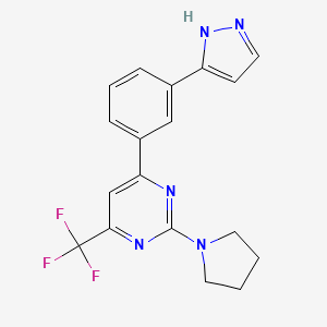 molecular formula C18H16F3N5 B4955963 4-[3-(1H-pyrazol-3-yl)phenyl]-2-(1-pyrrolidinyl)-6-(trifluoromethyl)pyrimidine 