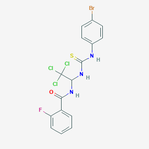 molecular formula C16H12BrCl3FN3OS B4956134 N-[1-({[(4-bromophenyl)amino]carbonothioyl}amino)-2,2,2-trichloroethyl]-2-fluorobenzamide CAS No. 6131-12-0