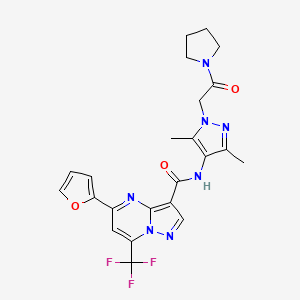 molecular formula C23H22F3N7O3 B4956182 N-{3,5-dimethyl-1-[2-oxo-2-(1-pyrrolidinyl)ethyl]-1H-pyrazol-4-yl}-5-(2-furyl)-7-(trifluoromethyl)pyrazolo[1,5-a]pyrimidine-3-carboxamide 