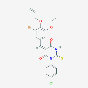 molecular formula C22H18BrClN2O4S B4956183 5-[4-(allyloxy)-3-bromo-5-ethoxybenzylidene]-1-(4-chlorophenyl)-2-thioxodihydro-4,6(1H,5H)-pyrimidinedione 