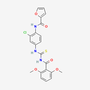 molecular formula C21H18ClN3O5S B4956235 N-[2-chloro-4-({[(2,6-dimethoxybenzoyl)amino]carbonothioyl}amino)phenyl]-2-furamide 