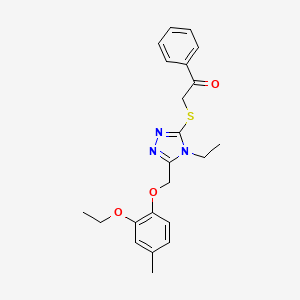 molecular formula C22H25N3O3S B4956423 2-({5-[(2-ethoxy-4-methylphenoxy)methyl]-4-ethyl-4H-1,2,4-triazol-3-yl}thio)-1-phenylethanone 