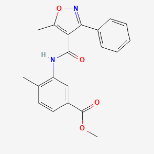 molecular formula C20H18N2O4 B4956445 methyl 4-methyl-3-{[(5-methyl-3-phenyl-4-isoxazolyl)carbonyl]amino}benzoate 