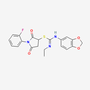 molecular formula C20H18FN3O4S B4956578 1-(2-fluorophenyl)-2,5-dioxo-3-pyrrolidinyl N'-1,3-benzodioxol-5-yl-N-ethylimidothiocarbamate 