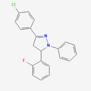 molecular formula C21H16ClFN2 B4956649 3-(4-chlorophenyl)-5-(2-fluorophenyl)-1-phenyl-4,5-dihydro-1H-pyrazole 