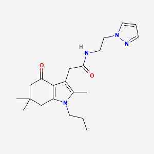 molecular formula C21H30N4O2 B4956690 N-[2-(1H-pyrazol-1-yl)ethyl]-2-(2,6,6-trimethyl-4-oxo-1-propyl-4,5,6,7-tetrahydro-1H-indol-3-yl)acetamide 
