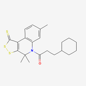 molecular formula C22H27NOS3 B4957125 5-(3-cyclohexylpropanoyl)-4,4,7-trimethyl-4,5-dihydro-1H-[1,2]dithiolo[3,4-c]quinoline-1-thione 