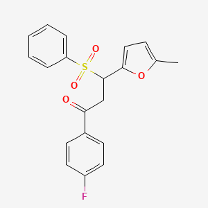 molecular formula C20H17FO4S B4957172 1-(4-fluorophenyl)-3-(5-methyl-2-furyl)-3-(phenylsulfonyl)-1-propanone 