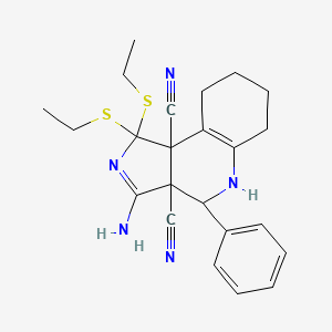 molecular formula C23H27N5S2 B4957232 3-amino-1,1-bis(ethylthio)-4-phenyl-4,5,6,7,8,9-hexahydro-1H-pyrrolo[3,4-c]quinoline-3a,9b-dicarbonitrile 