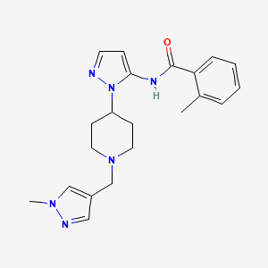 molecular formula C21H26N6O B4957256 2-methyl-N-(1-{1-[(1-methyl-1H-pyrazol-4-yl)methyl]-4-piperidinyl}-1H-pyrazol-5-yl)benzamide 