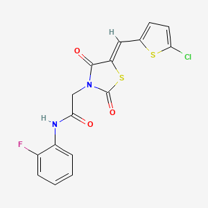 molecular formula C16H10ClFN2O3S2 B4957747 2-{5-[(5-chloro-2-thienyl)methylene]-2,4-dioxo-1,3-thiazolidin-3-yl}-N-(2-fluorophenyl)acetamide 