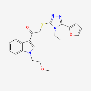 molecular formula C21H22N4O3S B4957790 2-{[4-ethyl-5-(2-furyl)-4H-1,2,4-triazol-3-yl]thio}-1-[1-(2-methoxyethyl)-1H-indol-3-yl]ethanone 