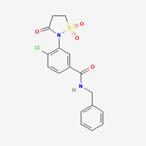 molecular formula C17H15ClN2O4S B4957863 N-benzyl-4-chloro-3-(1,1-dioxido-3-oxo-2-isothiazolidinyl)benzamide 