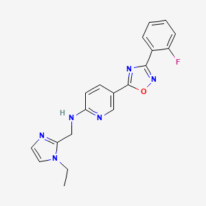 molecular formula C19H17FN6O B4957929 N-[(1-ethyl-1H-imidazol-2-yl)methyl]-5-[3-(2-fluorophenyl)-1,2,4-oxadiazol-5-yl]-2-pyridinamine 