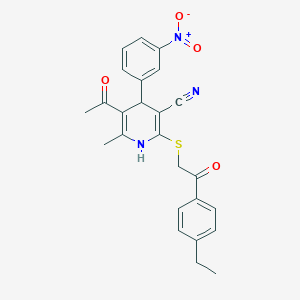molecular formula C25H23N3O4S B4957996 5-acetyl-2-{[2-(4-ethylphenyl)-2-oxoethyl]thio}-6-methyl-4-(3-nitrophenyl)-1,4-dihydro-3-pyridinecarbonitrile 