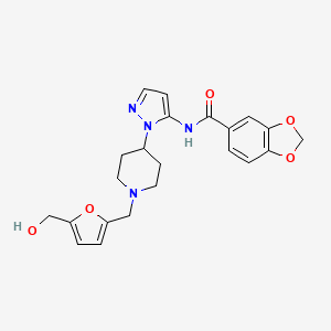 molecular formula C22H24N4O5 B4958080 N-[1-(1-{[5-(hydroxymethyl)-2-furyl]methyl}-4-piperidinyl)-1H-pyrazol-5-yl]-1,3-benzodioxole-5-carboxamide 