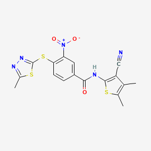 molecular formula C17H13N5O3S3 B4958144 N-(3-cyano-4,5-dimethyl-2-thienyl)-4-[(5-methyl-1,3,4-thiadiazol-2-yl)thio]-3-nitrobenzamide 
