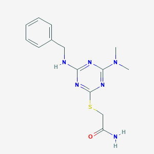 molecular formula C14H18N6OS B4958308 2-{[4-(benzylamino)-6-(dimethylamino)-1,3,5-triazin-2-yl]thio}acetamide 