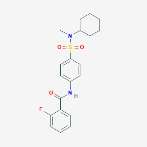 molecular formula C20H23FN2O3S B495833 N-(4-{[cyclohexyl(methyl)amino]sulfonyl}phenyl)-2-fluorobenzamide 