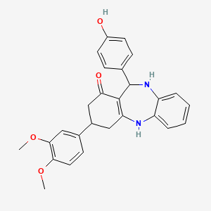 molecular formula C27H26N2O4 B4958483 3-(3,4-dimethoxyphenyl)-11-(4-hydroxyphenyl)-2,3,4,5,10,11-hexahydro-1H-dibenzo[b,e][1,4]diazepin-1-one 