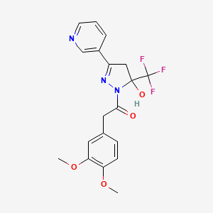 molecular formula C19H18F3N3O4 B4958574 1-[(3,4-dimethoxyphenyl)acetyl]-3-(3-pyridinyl)-5-(trifluoromethyl)-4,5-dihydro-1H-pyrazol-5-ol 