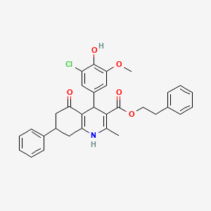 molecular formula C32H30ClNO5 B4958580 2-phenylethyl 4-(3-chloro-4-hydroxy-5-methoxyphenyl)-2-methyl-5-oxo-7-phenyl-1,4,5,6,7,8-hexahydro-3-quinolinecarboxylate 