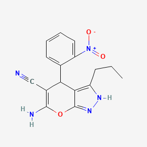 molecular formula C16H15N5O3 B4958703 6-amino-4-(2-nitrophenyl)-3-propyl-2,4-dihydropyrano[2,3-c]pyrazole-5-carbonitrile 