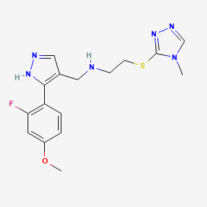 molecular formula C16H19FN6OS B4958776 N-{[3-(2-fluoro-4-methoxyphenyl)-1H-pyrazol-4-yl]methyl}-2-[(4-methyl-4H-1,2,4-triazol-3-yl)thio]ethanamine 