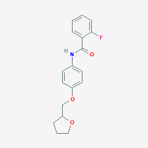molecular formula C18H18FNO3 B495878 2-fluoro-N-[4-(tetrahydro-2-furanylmethoxy)phenyl]benzamide 