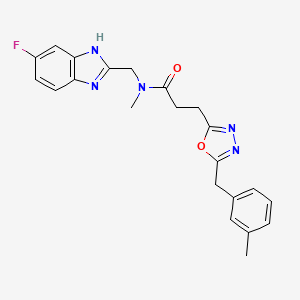 molecular formula C22H22FN5O2 B4958892 N-[(6-fluoro-1H-benzimidazol-2-yl)methyl]-N-methyl-3-[5-(3-methylbenzyl)-1,3,4-oxadiazol-2-yl]propanamide 