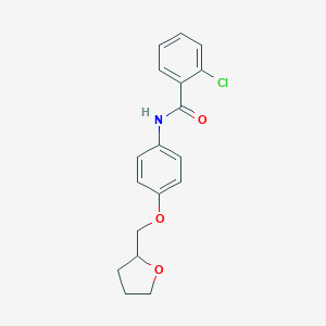 molecular formula C18H18ClNO3 B495892 2-chloro-N-[4-(tetrahydro-2-furanylmethoxy)phenyl]benzamide 