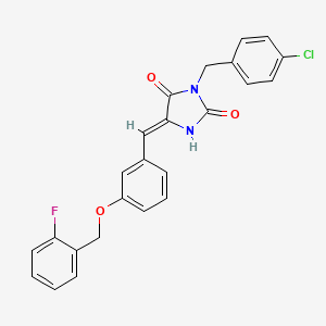 molecular formula C24H18ClFN2O3 B4959084 3-(4-chlorobenzyl)-5-{3-[(2-fluorobenzyl)oxy]benzylidene}-2,4-imidazolidinedione 