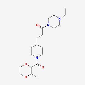 molecular formula C20H33N3O4 B4959229 1-ethyl-4-(3-{1-[(3-methyl-5,6-dihydro-1,4-dioxin-2-yl)carbonyl]-4-piperidinyl}propanoyl)piperazine 