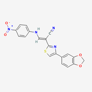 molecular formula C19H12N4O4S B4959276 2-[4-(1,3-benzodioxol-5-yl)-1,3-thiazol-2-yl]-3-[(4-nitrophenyl)amino]acrylonitrile 