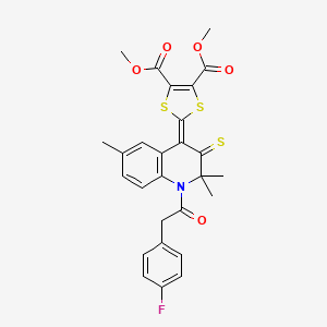 molecular formula C27H24FNO5S3 B4959344 dimethyl 2-[1-[(4-fluorophenyl)acetyl]-2,2,6-trimethyl-3-thioxo-2,3-dihydro-4(1H)-quinolinylidene]-1,3-dithiole-4,5-dicarboxylate 