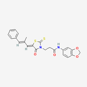 molecular formula C23H20N2O4S2 B4959364 N-1,3-benzodioxol-5-yl-3-[5-(2-methyl-3-phenyl-2-propen-1-ylidene)-4-oxo-2-thioxo-1,3-thiazolidin-3-yl]propanamide 