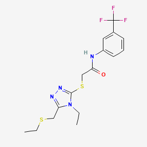 molecular formula C16H19F3N4OS2 B4959499 2-({4-ethyl-5-[(ethylthio)methyl]-4H-1,2,4-triazol-3-yl}thio)-N-[3-(trifluoromethyl)phenyl]acetamide 