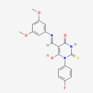 molecular formula C19H16FN3O4S B4959578 5-{[(3,5-dimethoxyphenyl)amino]methylene}-1-(4-fluorophenyl)-2-thioxodihydro-4,6(1H,5H)-pyrimidinedione 