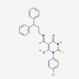molecular formula C26H22ClN3O2S B4959604 1-(4-chlorophenyl)-5-{[(3,3-diphenylpropyl)amino]methylene}-2-thioxodihydro-4,6(1H,5H)-pyrimidinedione 