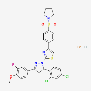 molecular formula C29H26BrCl2FN4O3S2 B4959782 2-[5-(2,4-dichlorophenyl)-3-(3-fluoro-4-methoxyphenyl)-4,5-dihydro-1H-pyrazol-1-yl]-4-[4-(1-pyrrolidinylsulfonyl)phenyl]-1,3-thiazole hydrobromide 
